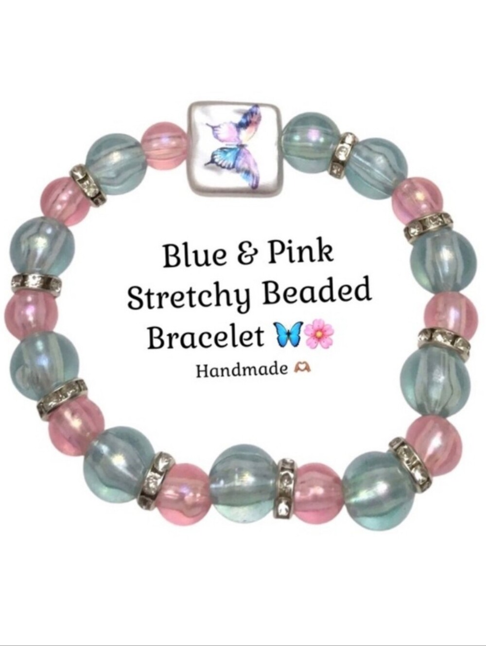 Pink & Blue Beaded Butterfly Bracelet 🦋